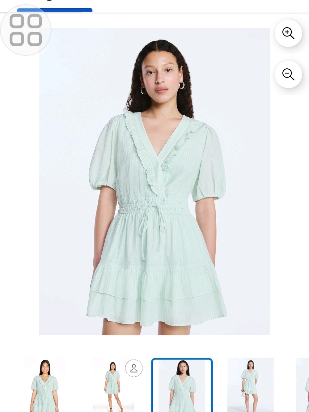 100% Cotton Light Mint Ruffle V-Neck Mini Dress - Unbranded